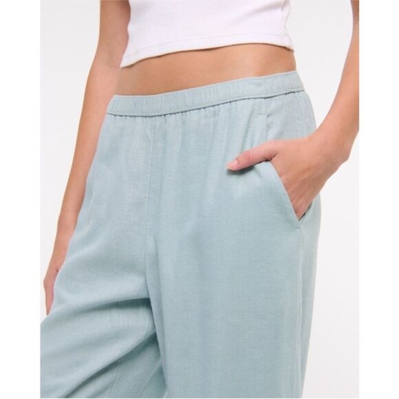Abercrombie & Fitch Straight Linen-Blend Pull-On Pant in Light Blue XXS - Picture 2 of 7